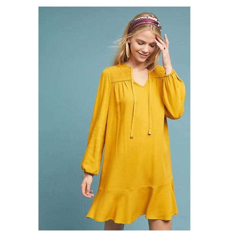 Anthropologie Maeve Tiered Mini Dress Women’s 4 Bettina Mustard Yellow
